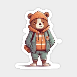 A cute teddy bear wearing street fashion Magnet