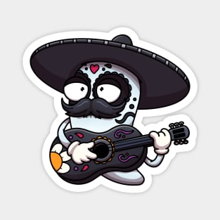 Mexican Sugar Skull Pepper Playing Guitar Magnet