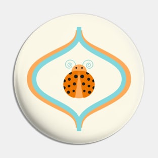 Cute retro orange, blue and black ladybug Pin