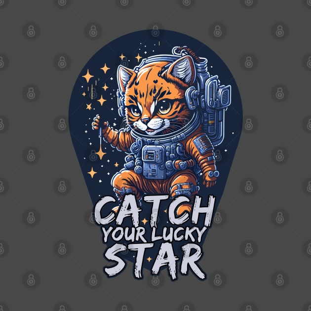 Catch your lucky star (cat astronaut) by Rusty Lynx Design