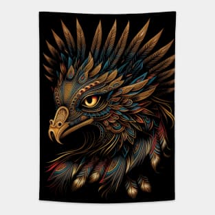 Azteca Eagle Blue and Gold Indigenous Mexican Aztec Art Tapestry