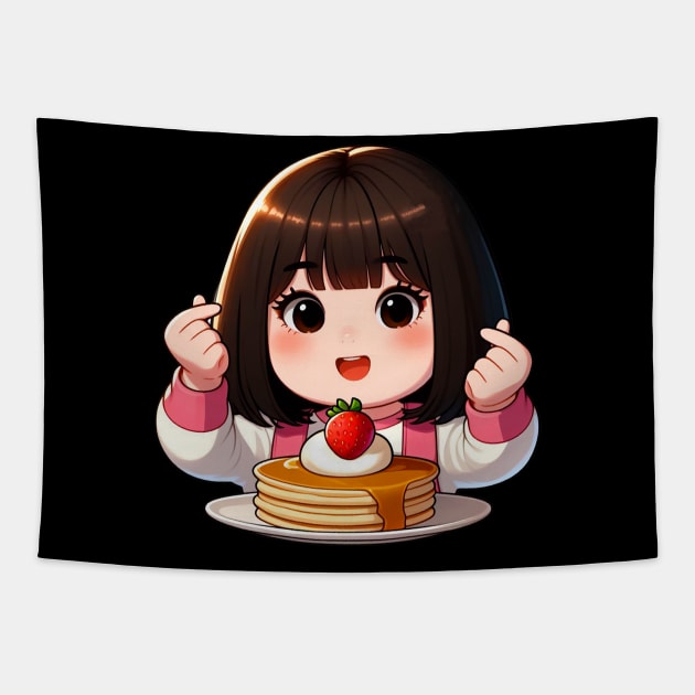 Little Girl Strawberry Pancakes Korean Finger Hearts Kpop Tapestry by Plushism