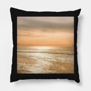 Gold Ocean Waves And Orange Sky Pillow