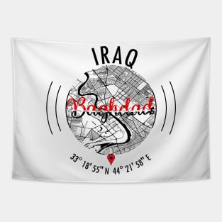 Baghdad IRAQ Road Map Art - Earth Tones Tapestry