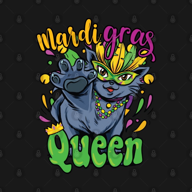 Mardi Gras Kitty Queen with Mask and Beads by Graphic Duster