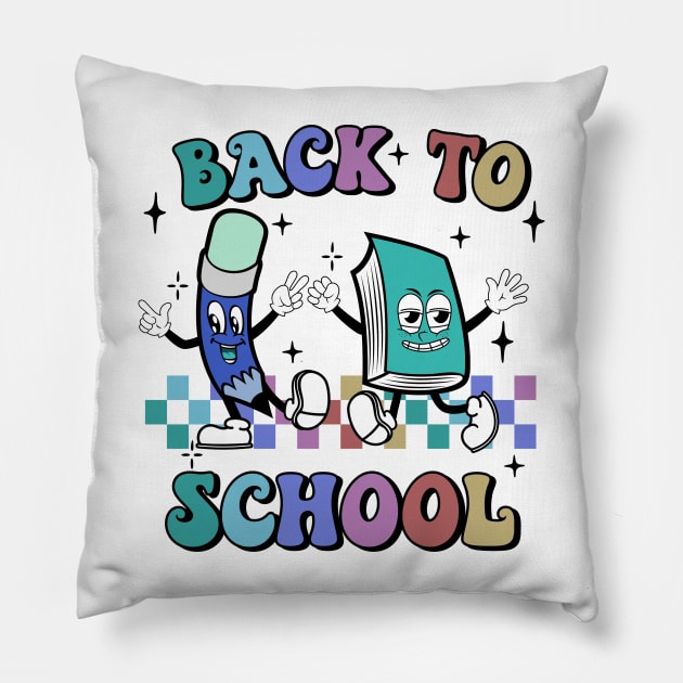 Back To School Retro Fun Design In Retro Fun Colors Pillow by maryhiroseartworks