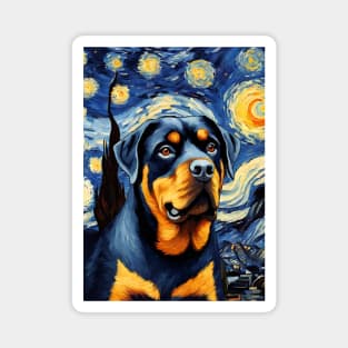 Rottweiler Dog Breed in a Van Gogh Starry Night Art Style Magnet