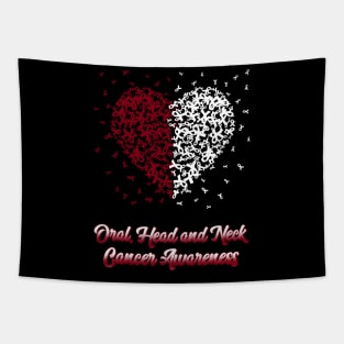 Burgundy White Heart Ribbon Oral Head And Neck Cancer Awareness Tapestry