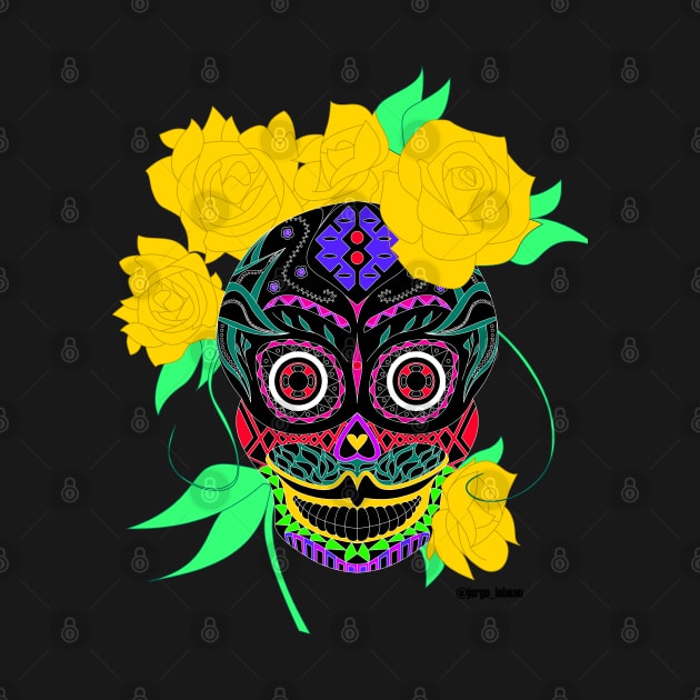 lady catrina in deadly flowers in mexican ecopop pattern skull by jorge_lebeau