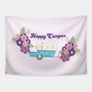 Happy Camper - Retro Trailer with Flowers Tapestry