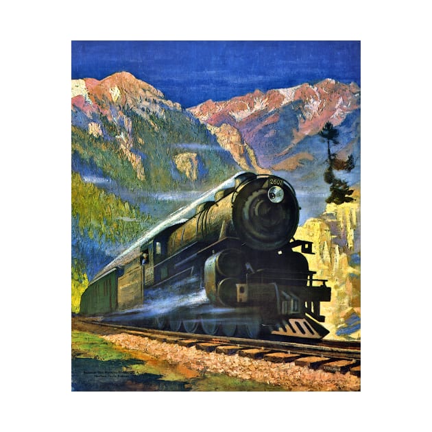 Train & Montana Rockies, Northern Pacific 1920s Gustav Wilhelm Krollmann by rocketshipretro