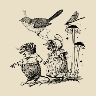 Weirdcore mice bird and mushrooms T-Shirt