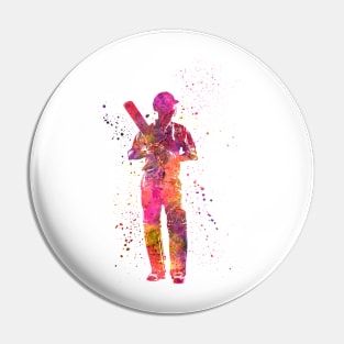 Cricket player batsman silhouette in watercolor Pin