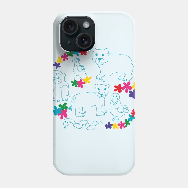 Blue animals lineart pattern Phone Case by marufemia