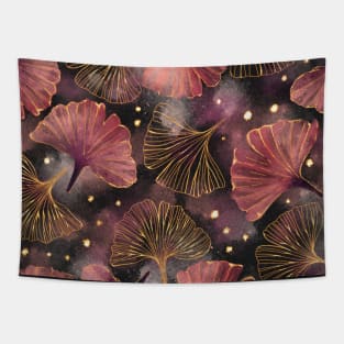 Watercolor Golden Ginko Leaves pattern Tapestry