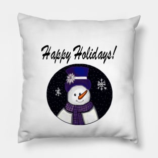 Blue Snowman Happy Holidays Pillow