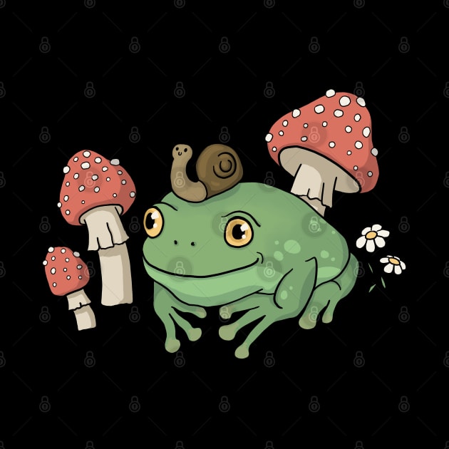 A Cute Cottagecore Aesthetic with a Frog Wearing a Snail Hat and Mushroom by Ministry Of Frogs