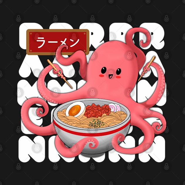 Love Ramen - Cute Kawaii Octopus eating ramen by GJ Design 