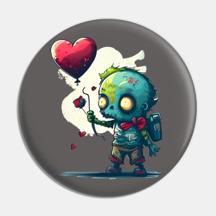 Cute Zombie Lost Heart Ballon or Sad Zombie and Balloon Pin