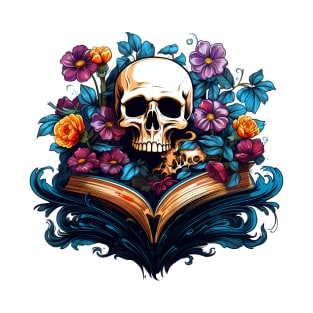 Flowers and Skull Growing From Book T-Shirt