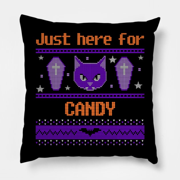 Black Cat Halloween Ugly Sweater Pillow by Discoverit