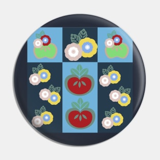 Japanese Fruit and Flowers Woodcut Print Pattern Pin
