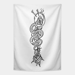 Traditional Snake & Rose Tattoo Tapestry