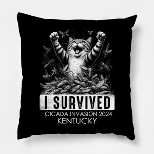 Kentucky Cicada Invasion Survivor Funny Cat Pillow