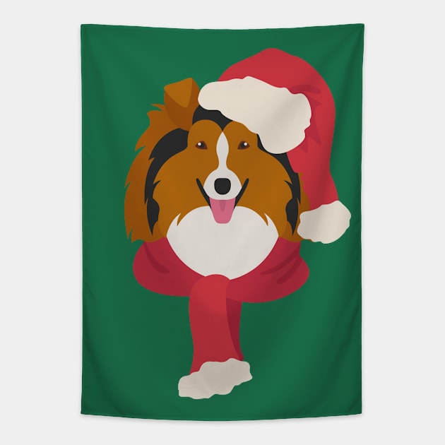 Christmas Rough Collie Dog Face Tapestry by JunkyDotCom