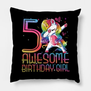 awesome dabbing unicorn birthday 5 year old Girl 5th B-day Pillow