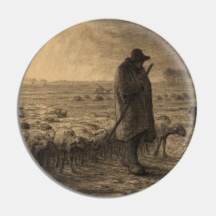 Shepherd Returning With His Flock by Jean-Francois Millet Pin