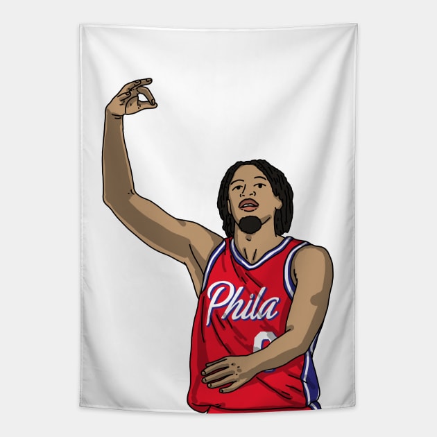 Tyrese Maxey Celebration Tapestry by Luna Illustration