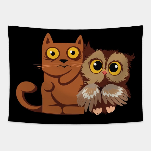 A Cat & An Owl Tapestry by Scaryzz