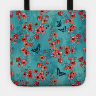 Sakura butterflies in turquoise Tote