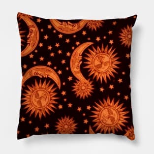 Orange Sun & Moon Pattern Pillow