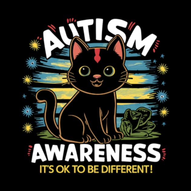 Autism Awareness Cute Cat Animal Its Ok To Be Different by madara art1