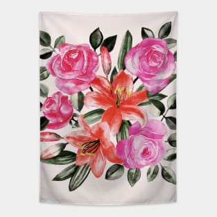 Roses and Lilies in watercolor Tapestry