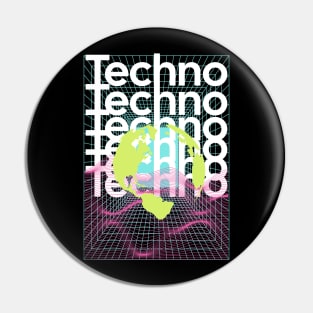 TECHNO  - Grid Globe (White/pink/lime) Pin