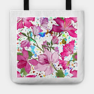 Tropical Bauhinia flowers summer print. Blooming Orchid Tree branches. Exotic flowers composition Tote