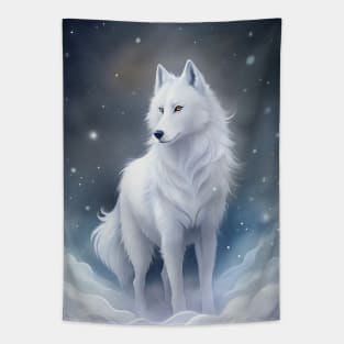 Funny White Wolf Hunting Ground, Winter Mountain Icy Moon, Forest, Galaxy Beautiful gifts Novelty Wild Animal landscape Fashion Watercolor Tapestry