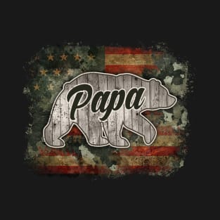 Papa bear; Papa; Dad; bear; American dad; American papa; USA; America; flag; patriotic; Father's Day; gift for dad; gift for papa; dad; father's day gift; pappy; grandpa; gift; son; daughter; child; children; stars and stripes; T-Shirt