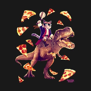 Cat Riding Dino Serving Pizza for Kids T-Shirt