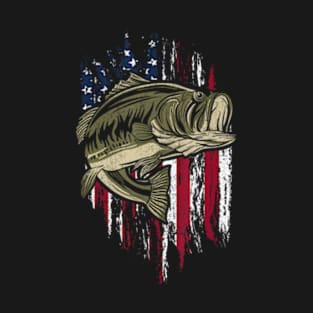 Bass Fishing American Flag 4Th Of July For Fisherman T-Shirt