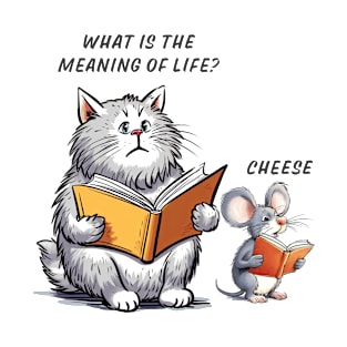 Cat and mouse reading and talking about the meaning of life. Cheese. T-Shirt