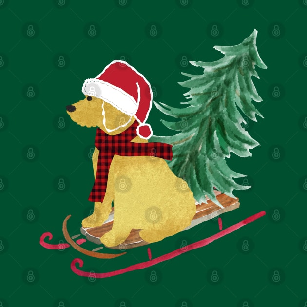 Goldendoodle Christmas Sled Bringing Home The Tree by EMR_Designs