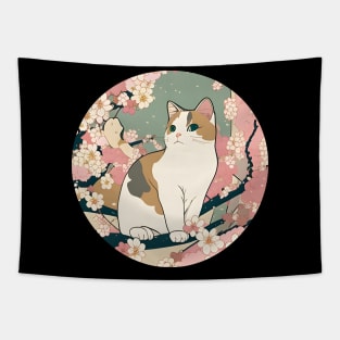 Cat Sakura Japanese Kawaii - Love Cherry Blossom Tapestry