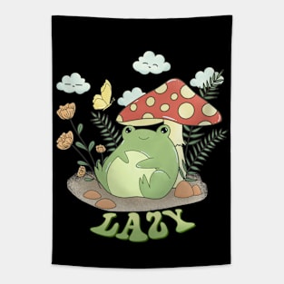 Lazy Frog Under Mushroom Umbrella Tapestry