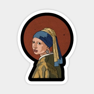 Vintage Vectorize Girl with a Pearl Earring Magnet