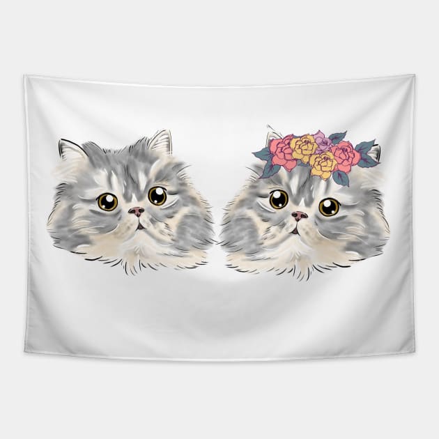 Couple Twin Boy and Girl Gray Cat _ Bunniesmee Tapestry by GambarGrace