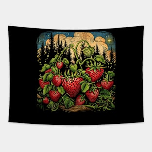 Retro Strawberry Plants Strawberries Lovers Tapestry